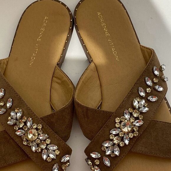 Adrienne Vittadini Women's Brown Embellished Rhinestones Crisscross Sandal Sz 8M - Picture 3 of 10